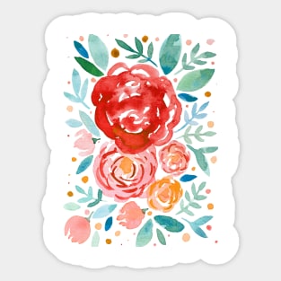 Watercolor roses bouquet - orange and green Sticker